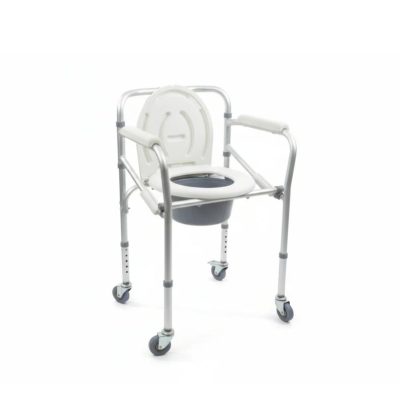 Folding Aluminium Commode Chair with locking Wheels | Portable Patient Toilet Chair
