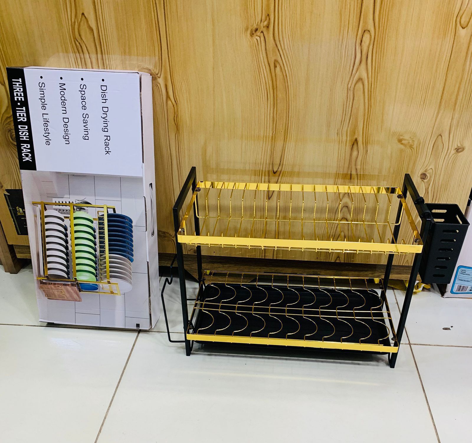 MAGNETIC STEEL WITH GOLDEN/BLACK NEW STYLE DISH RACK FANCY (2 layer)