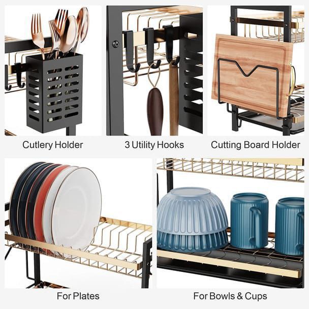 MAGNETIC STEEL WITH GOLDEN/BLACK NEW STYLE DISH RACK FANCY (3 layer) - Image 6