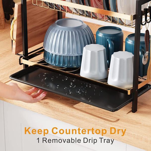 MAGNETIC STEEL WITH GOLDEN/BLACK NEW STYLE DISH RACK FANCY (3 layer) - Image 2