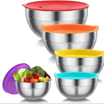 Steel Salad Bowls with Cap 5 Piece Set