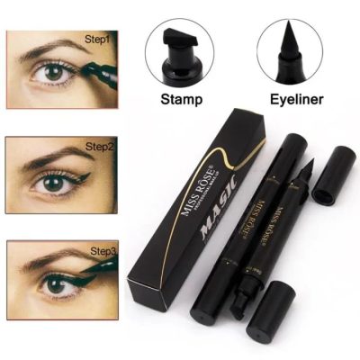 2 in 1 Miss Rose Liquid Eyeliner Pencil Quick Dry Waterproof Black Eye Liner With Seal and Stamp