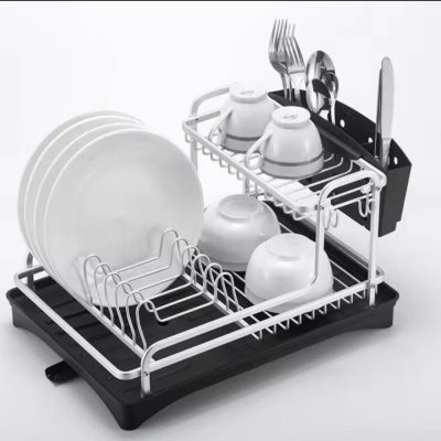 Kitchen Dish Drying Rack,Aluminum Sink Stand Organizer with Drainer,Plate Cutlery Holder,Tools Accessories,Storage Shelf