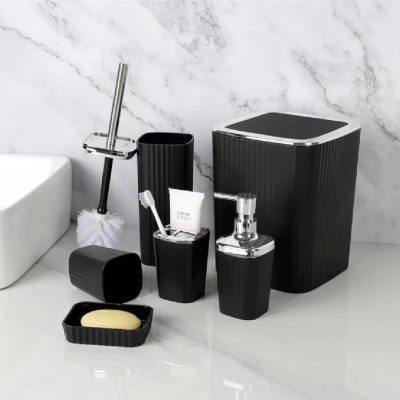 6 Piece Bathroom Accessories Set  Premium Black Plastic Set With Soap Dispenser, Toothbrush Holder Soap Dish