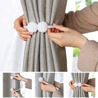 2 pcs magnetic ball curtain tieback rope holder clip